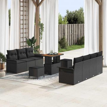 vidaXL Set de canapele pentru grădină 10 pcs Negru 90 x 55 x 71 cm