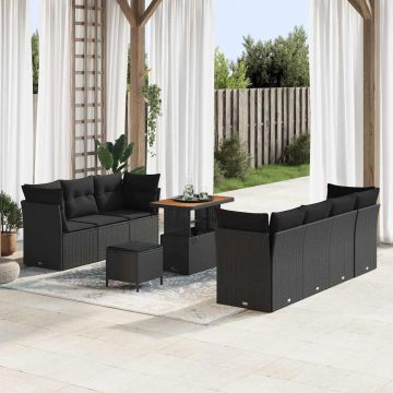 vidaXL Set de canapele pentru grădină 10 pcs Negru 90 x 55 x 71 cm