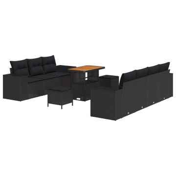 vidaXL Set de canapele pentru grădină 10 pcs Negru Poli Rattan
