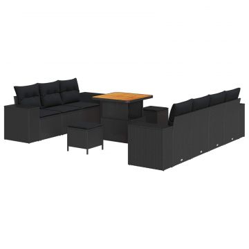 vidaXL Set de canapele pentru grădină 10 pcs Negru Poli Rattan