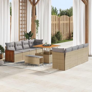 vidaXL Set de canapele pentru grădină 11 pcs Beige și gri deschis