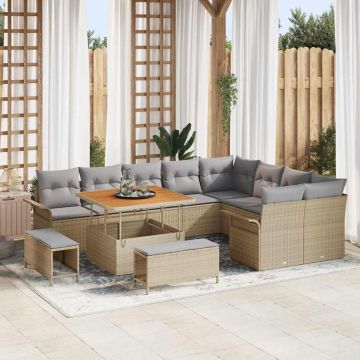 vidaXL Set de canapele pentru grădină 12 pcs Beige și gri deschis