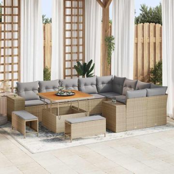 vidaXL Set de canapele pentru grădină 12 pcs Beige și gri deschis