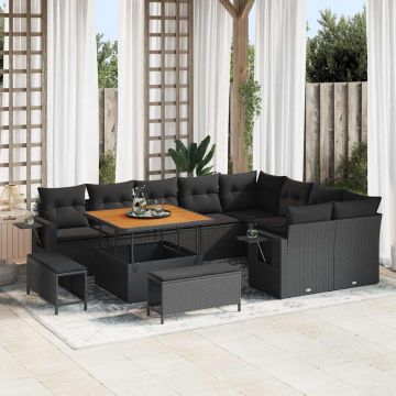 vidaXL Set de canapele pentru grădină 12 pcs Negru 100 x 100 x 71 cm