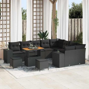 vidaXL Set de canapele pentru grădină 12 pcs Negru 90 x 55 x 71 cm