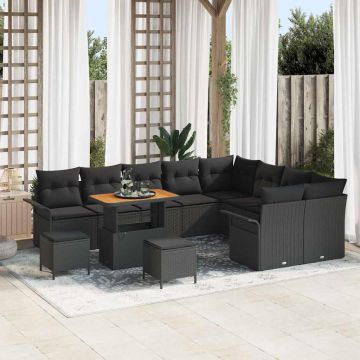 vidaXL Set de canapele pentru grădină 12 pcs Negru 90 x 55 x 71 cm