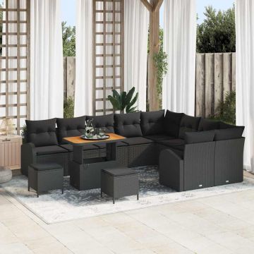 vidaXL Set de canapele pentru grădină 12 pcs Negru 90 x 55 x 71 cm