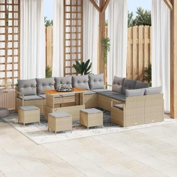 vidaXL Set de canapele pentru grădină 14 pcs Beige și gri deschis