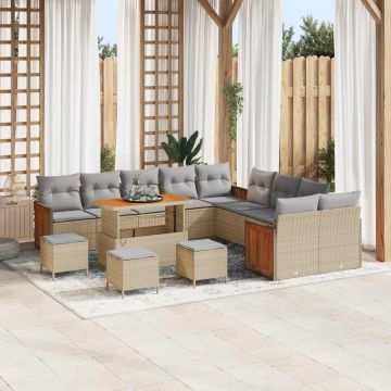 vidaXL Set de canapele pentru grădină 14 pcs Beige și gri deschis