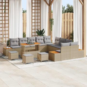 vidaXL Set de canapele pentru grădină 14 pcs Beige și gri deschis
