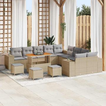vidaXL Set de canapele pentru grădină 14 pcs Beige și gri deschis