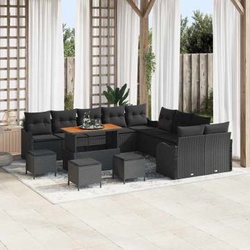 vidaXL Set de canapele pentru grădină 14 pcs Negru 110 x 55 x 71 cm