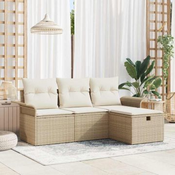 vidaXL Set de canapele pentru grădină 4 pcs bej și crem Rattan poli