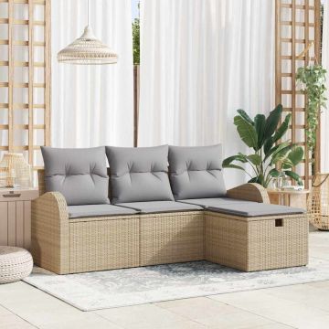 vidaXL Set de canapele pentru grădină 4 pcs bej și gri deschis