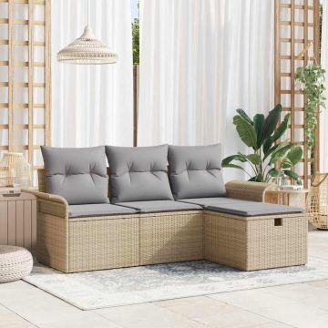 vidaXL Set de canapele pentru grădină 4 pcs bej și gri deschis