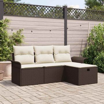 vidaXL Set de canapele pentru grădină 4 pcs maro și crem Rattan poli