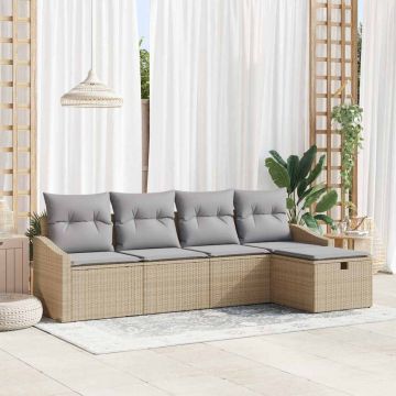 vidaXL Set de canapele pentru grădină 5 pcs Bej 233 x 117 x 85 cm