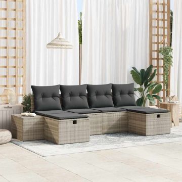 vidaXL Set de canapele pentru grădină 6 pcs Gri deschis Rattan poli