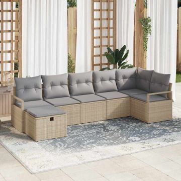 vidaXL Set de canapele pentru grădină 7 pcs bej și gri deschis