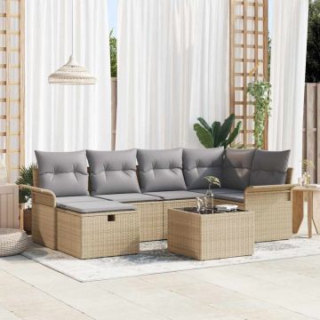 vidaXL Set de canapele pentru grădină 7 pcs bej și gri deschis
