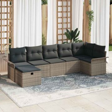 vidaXL Set de canapele pentru grădină 7 pcs Gri 297.5 x 132.5 x 85 cm