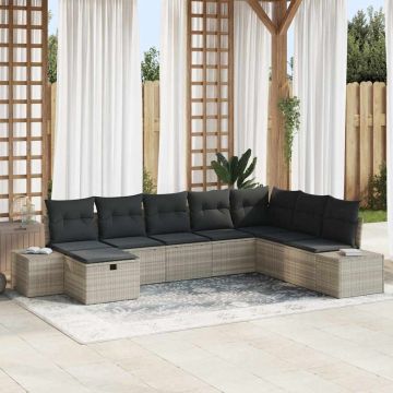 vidaXL Set de canapele pentru grădină 8 pcs Gri deschis Rattan poli