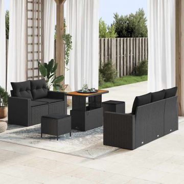 vidaXL Set de canapele pentru grădină 8 pcs Negru 90 x 55 x 71 cm