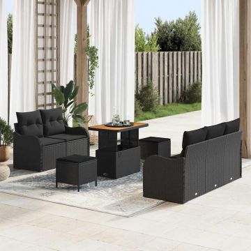 vidaXL Set de canapele pentru grădină 8 pcs Negru 90 x 55 x 71 cm