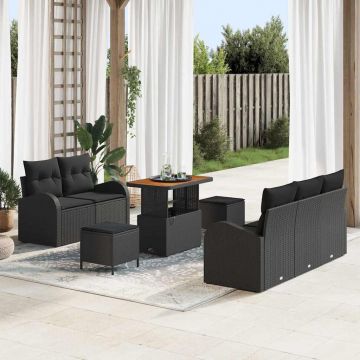 vidaXL Set de canapele pentru grădină 8 pcs Negru 90 x 55 x 71 cm