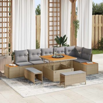 vidaXL Set de canapele pentru grădină 9 pcs Beige și gri deschis