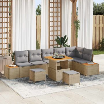 vidaXL Set de canapele pentru grădină 9 pcs Beige și gri deschis