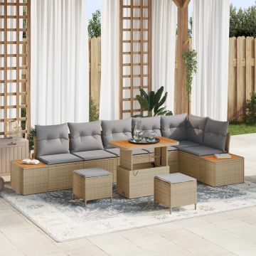 vidaXL Set de canapele pentru grădină 9 pcs Beige și gri deschis