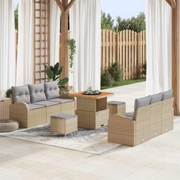vidaXL Set de canapele pentru grădină 9 pcs Beige și gri deschis