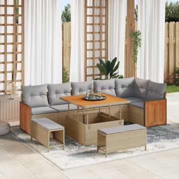 vidaXL Set de canapele pentru grădină 9 pcs Beige și gri deschis