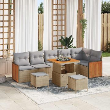 vidaXL Set de canapele pentru grădină 9 pcs Beige și gri deschis