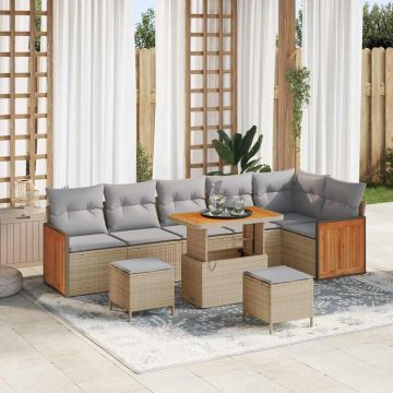 vidaXL Set de canapele pentru grădină 9 pcs bej și gri deschis