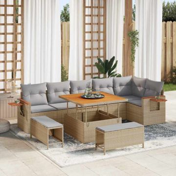 vidaXL Set de canapele pentru grădină 9 pcs bej și gri deschis
