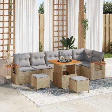 vidaXL Set de canapele pentru grădină 9 pcs bej și gri deschis