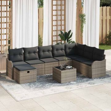 vidaXL Set de canapele pentru grădină 9 pcs Gri 287.5 x 177.5 x 85 cm