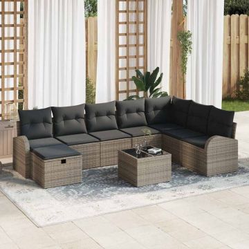 vidaXL Set de canapele pentru grădină 9 pcs Gri 289 x 179 x 85 cm
