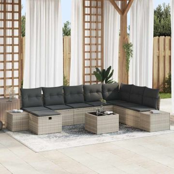 vidaXL Set de canapele pentru grădină 9 pcs Gri deschis Rattan poli