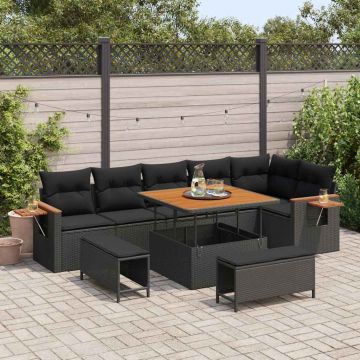 vidaXL Set de canapele pentru grădină 9 pcs Negru 100 x 100 x 71 cm
