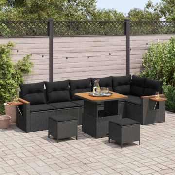 vidaXL Set de canapele pentru grădină 9 pcs Negru 80 x 80 x 71 cm