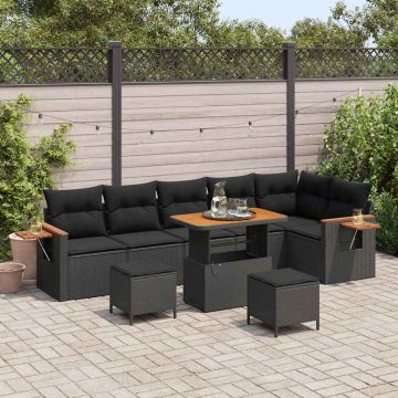 vidaXL Set de canapele pentru grădină 9 pcs Negru 90 x 55 x 71 cm
