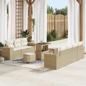 vidaXL Set de canapele pentru grădină cu pernă 10 pcs Bej și crem