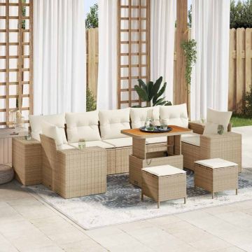 vidaXL Set de canapele pentru grădină cu pernă 10 pcs Bej și crem