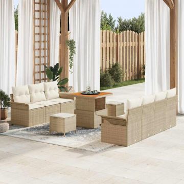 vidaXL Set de canapele pentru grădină cu pernă 10 pcs Bej și crem