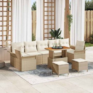vidaXL Set de canapele pentru grădină cu pernă 10 pcs Bej și crem