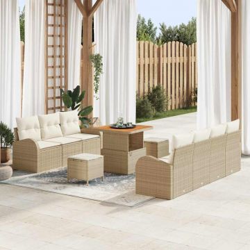 vidaXL Set de canapele pentru grădină cu pernă 10 pcs Bej și crem