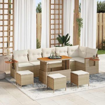 vidaXL Set de canapele pentru grădină cu pernă 10 pcs bej și crem